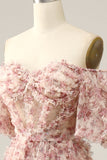 White Red Flower A Line Off The Shoulder Ball Dress