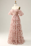 White Red Flower A Line Off The Shoulder Ball Dress
