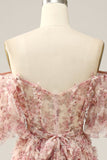White Red Flower A Line Off The Shoulder Ball Dress