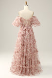 White Red Flower A Line Off The Shoulder Ball Dress