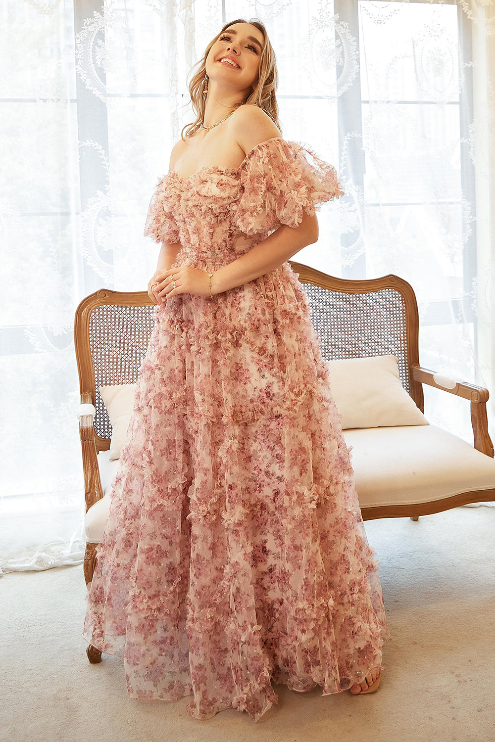 A Line Off the Shoulder Ivory Red Flower Plus Size Ball Dress
