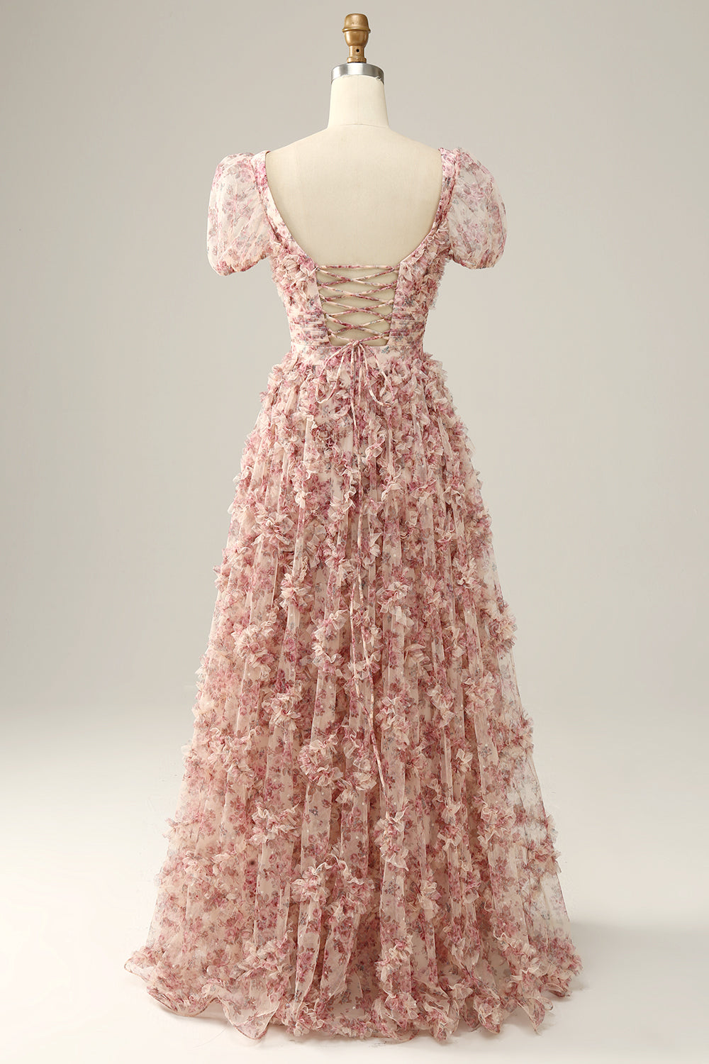White Red Flower Square Neck Floor Length Ball Dress
