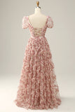 White Red Flower Square Neck Floor Length Ball Dress