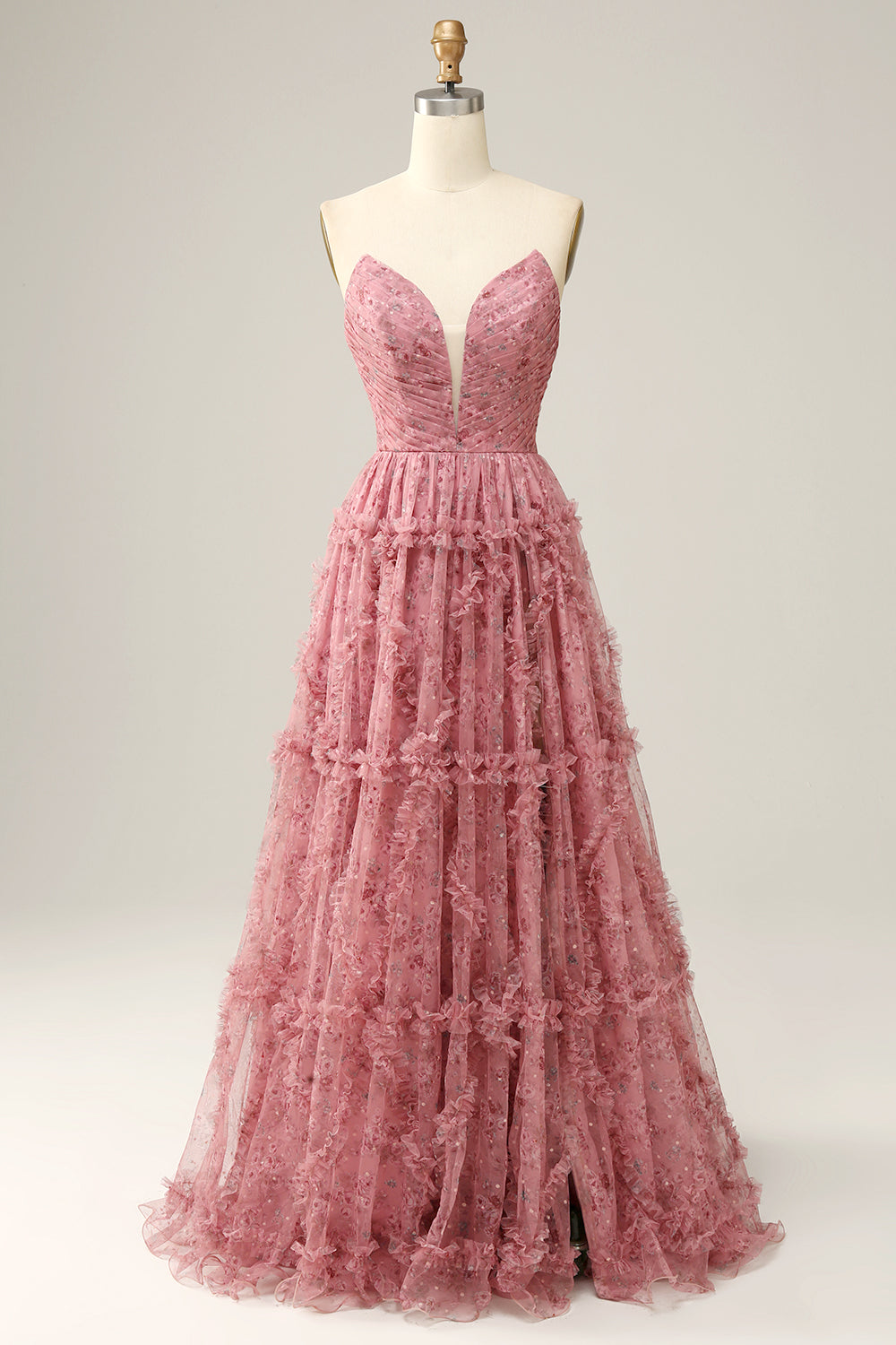 Dusty Rose A-Line Sweetheart Tulle Long Ball Dress