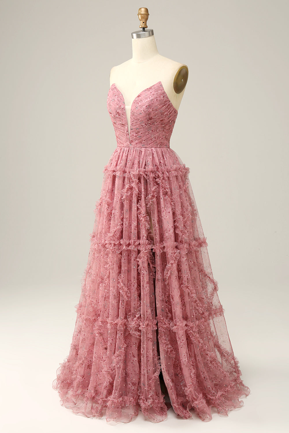 Dusty Rose A-Line Sweetheart Tulle Long Ball Dress