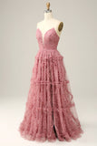 Dusty Rose A-Line Sweetheart Tulle Long Ball Dress