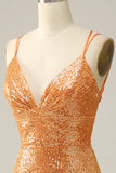 Orange Sequined Backless Mermaid Ball Dress