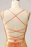 Orange Sequined Backless Mermaid Ball Dress