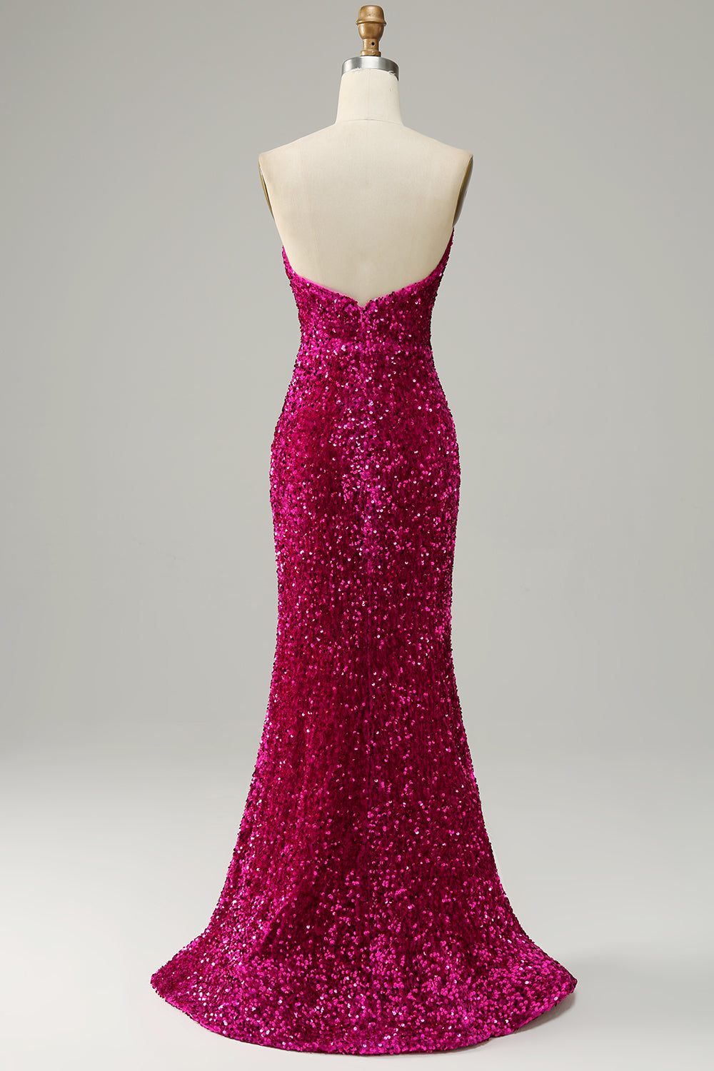 Hot Pink Sweetheart Strapless Sequin Ball Dress with Slit with Split Front