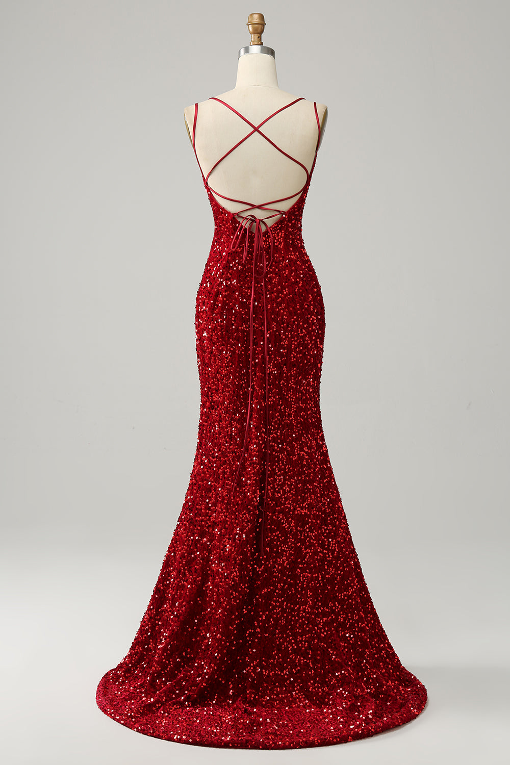 Red Sparkly Mermaid Backless Long Ball Dress with Fringes