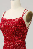 Red Sparkly Mermaid Backless Long Ball Dress with Fringes