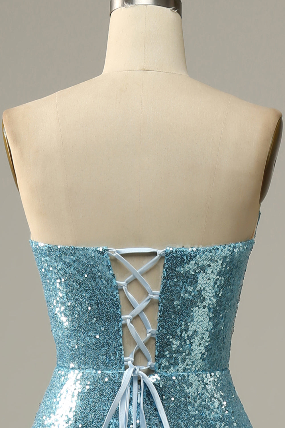 Sky Blue Sweetheart Sequined Mermaid Ball Dress With Feathers