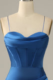Royal Blue Spaghetti Straps Satin Mermaid Ball Dress