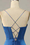 Royal Blue Spaghetti Straps Satin Mermaid Ball Dress