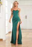 Mermaid Spaghetti Straps Dark Green Long Ball Dress with Split Front