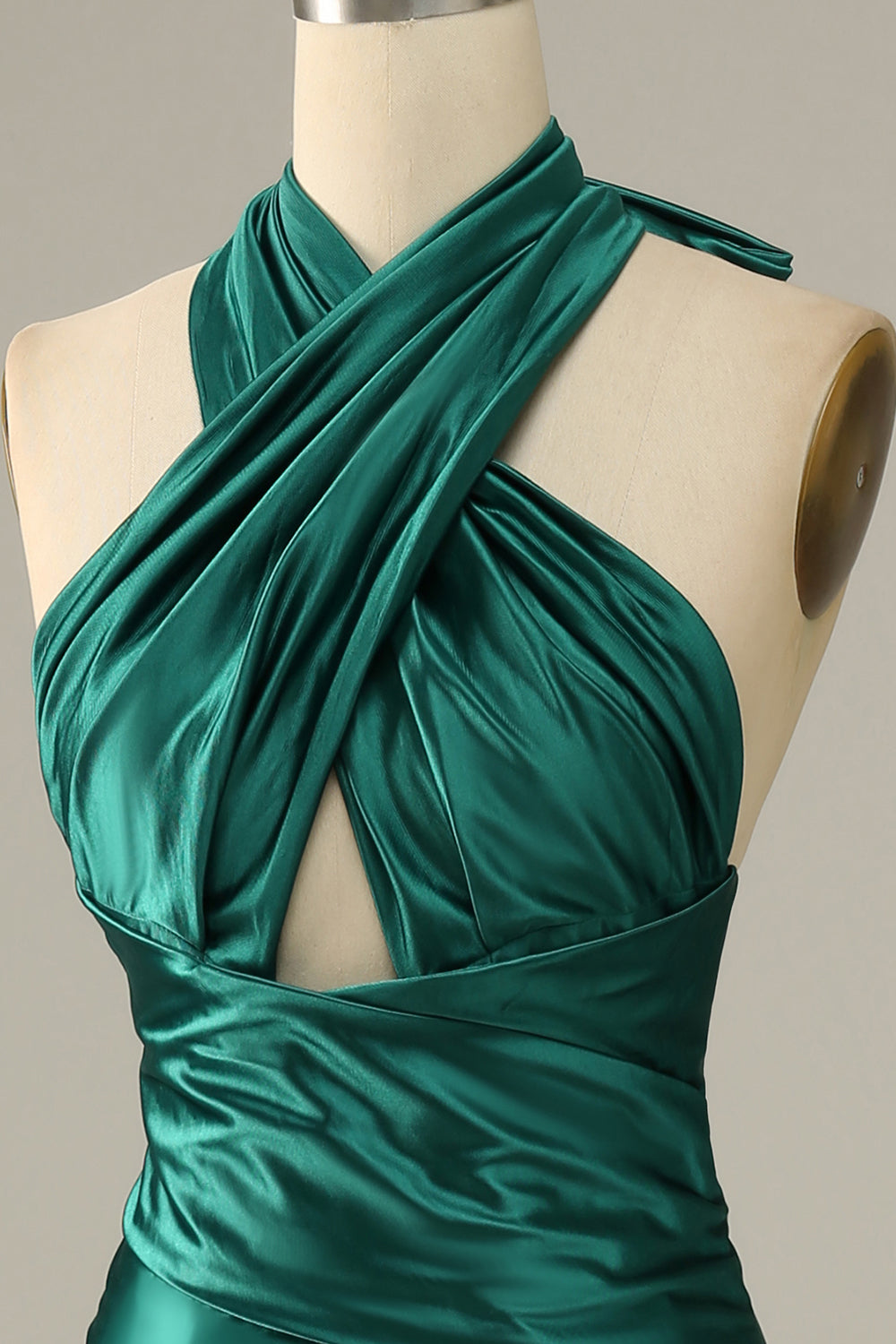Dark Green Halter Lace Up Mermaid Ball Dress With Slit