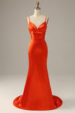 Orange Spaghetti Straps Mermaid Ball Dress