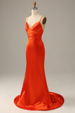 Orange Spaghetti Straps Mermaid Ball Dress