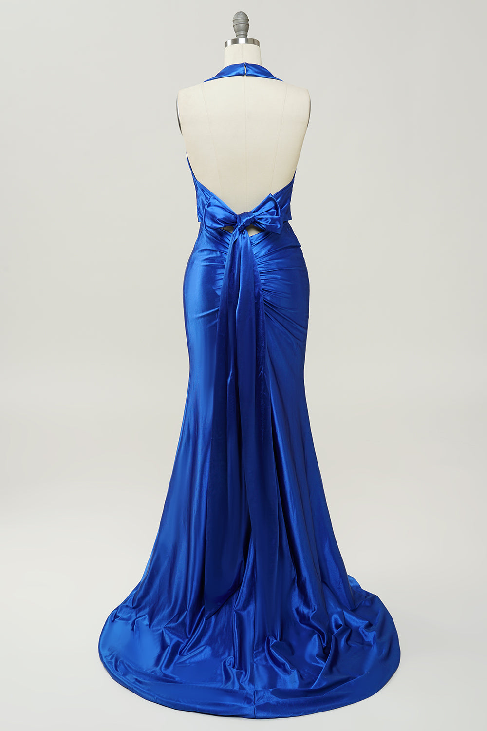 Royal Blue Halter Lace Up Backless Ball Dress
