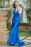 Royal Blue Halter Lace Up Backless Ball Dress