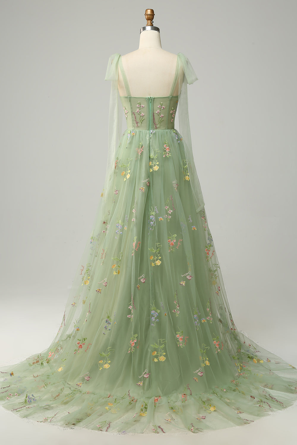 Lavender Tulle A Line Corset Plus Size Ball Dress with Embroidered Floral