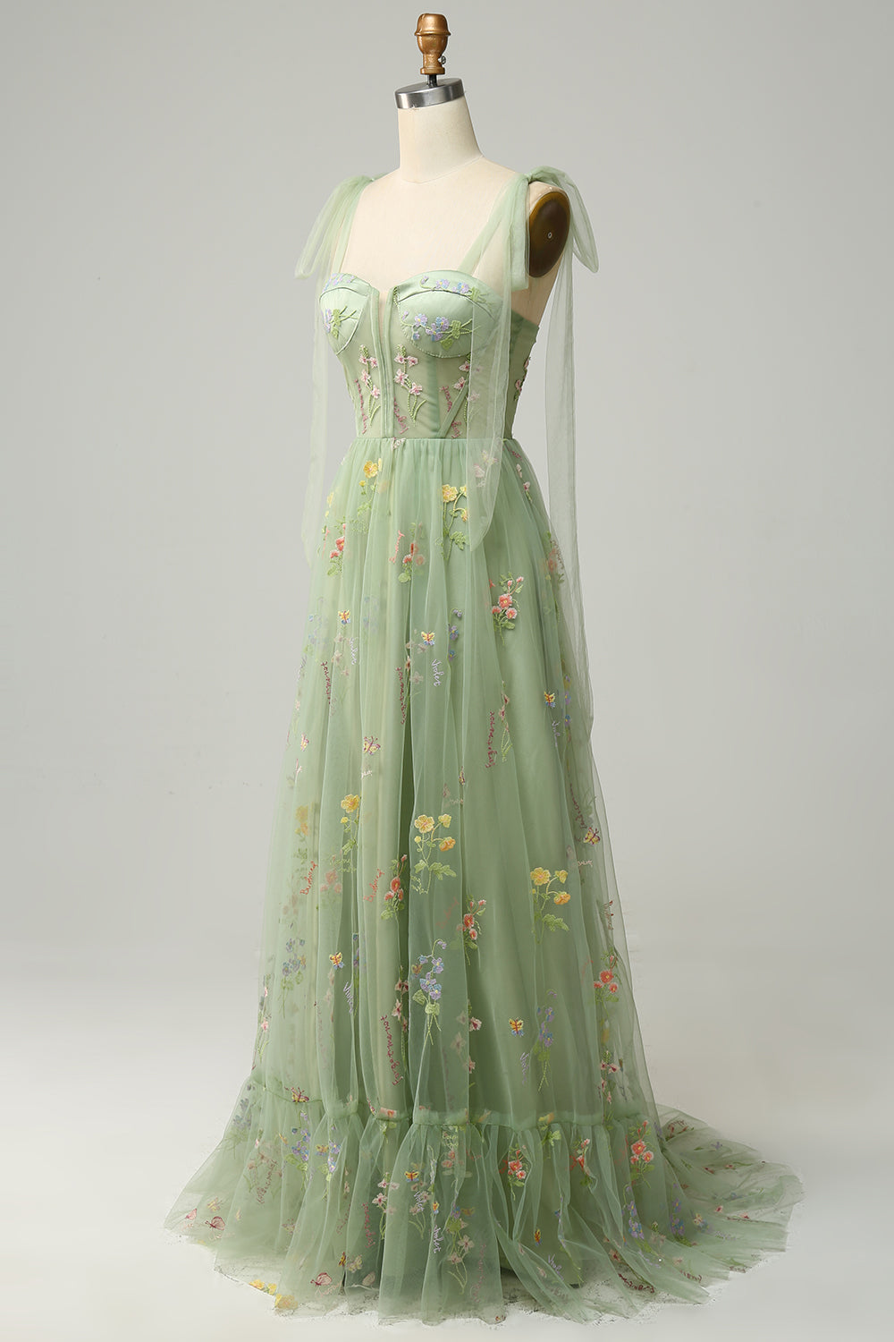 Lavender A Line Corset Long Ball Dress with Embroidered Floral