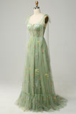 Lavender Tulle A Line Corset Plus Size Ball Dress with Embroidered Floral