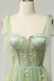 Lavender A Line Corset Long Ball Dress with Embroidered Floral