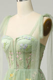 Lavender A Line Corset Long Ball Dress with Embroidered Floral