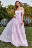 Lavender A Line Tulle Off Shoulder Ball Dress