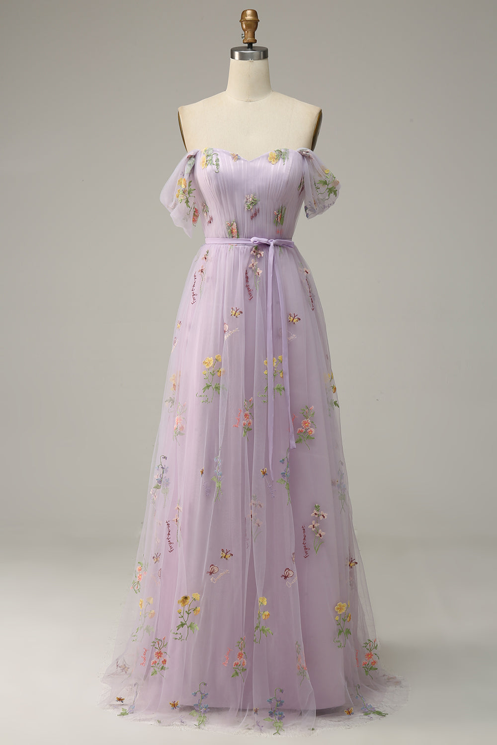 Lavender A Line Tulle Off Shoulder Ball Dress