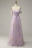 Lavender A Line Tulle Off Shoulder Ball Dress