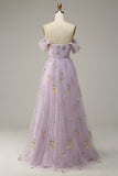 Lavender A Line Tulle Off Shoulder Ball Dress