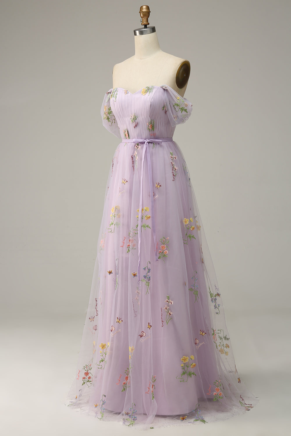 Lavender A Line Tulle Off Shoulder Ball Dress