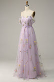 Lavender A Line Tulle Off Shoulder Ball Dress