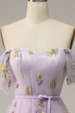 Lavender A Line Tulle Off Shoulder Ball Dress