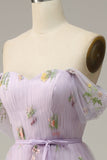 Lavender A Line Tulle Off Shoulder Ball Dress