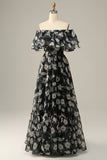 Detachable Strapless Black Flower Off The Shoulder Ball Dress