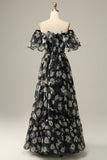 Detachable Strapless Black Flower Off The Shoulder Ball Dress