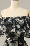 Detachable Strapless Black Flower Off The Shoulder Ball Dress