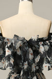 Detachable Strapless Black Flower Off The Shoulder Ball Dress