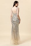 Sheath Deep V Neck Golden Beaded Ball Wear with Silt