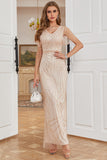 Light Khaki Sheath V Neck Mother of the Bride Dress with Beading