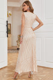 Light Khaki Sheath V Neck Mother of the Bride Dress with Beading