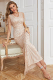 Light Khaki Sheath V Neck Mother of the Bride Dress with Beading