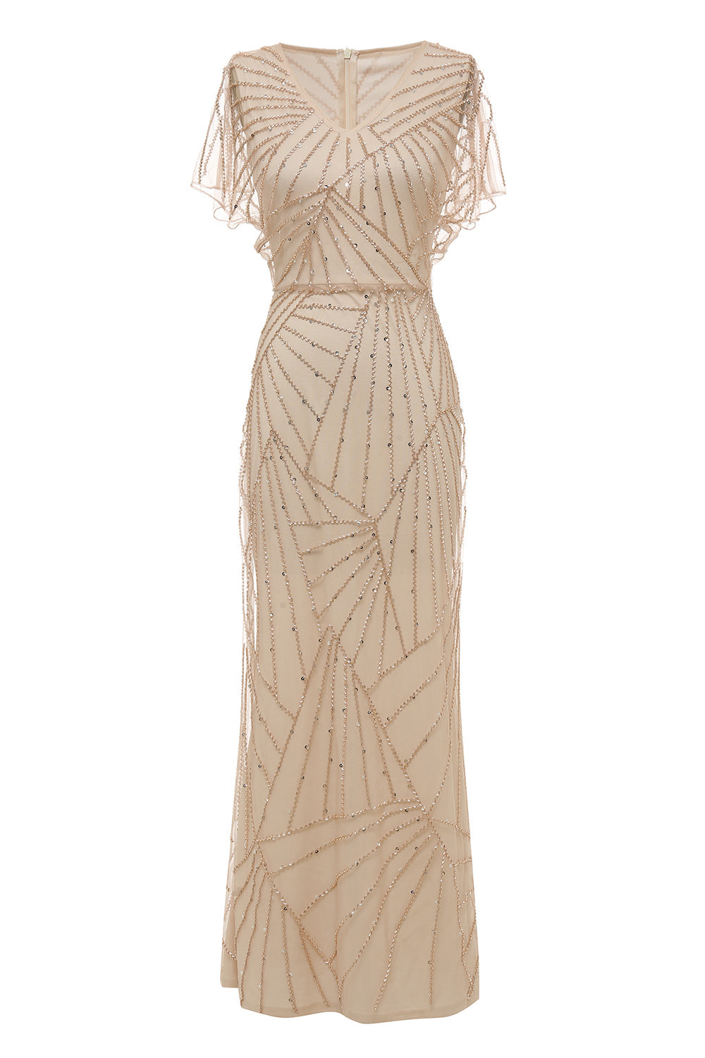 Light Khaki Sheath V Neck Mother of the Bride Dress with Beading