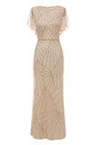 Light Khaki Sheath V Neck Mother of the Bride Dress with Beading