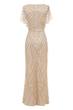 Light Khaki Sheath V Neck Mother of the Bride Dress with Beading