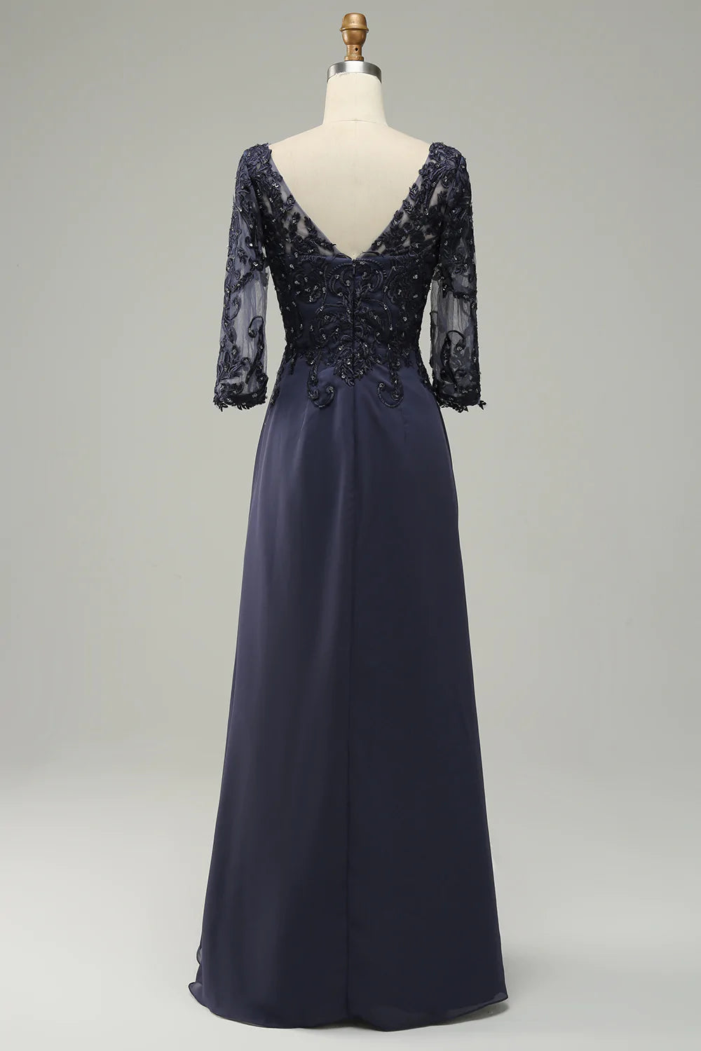 Long Sleeves Blue Long Mother of Bride Dress with Appliques