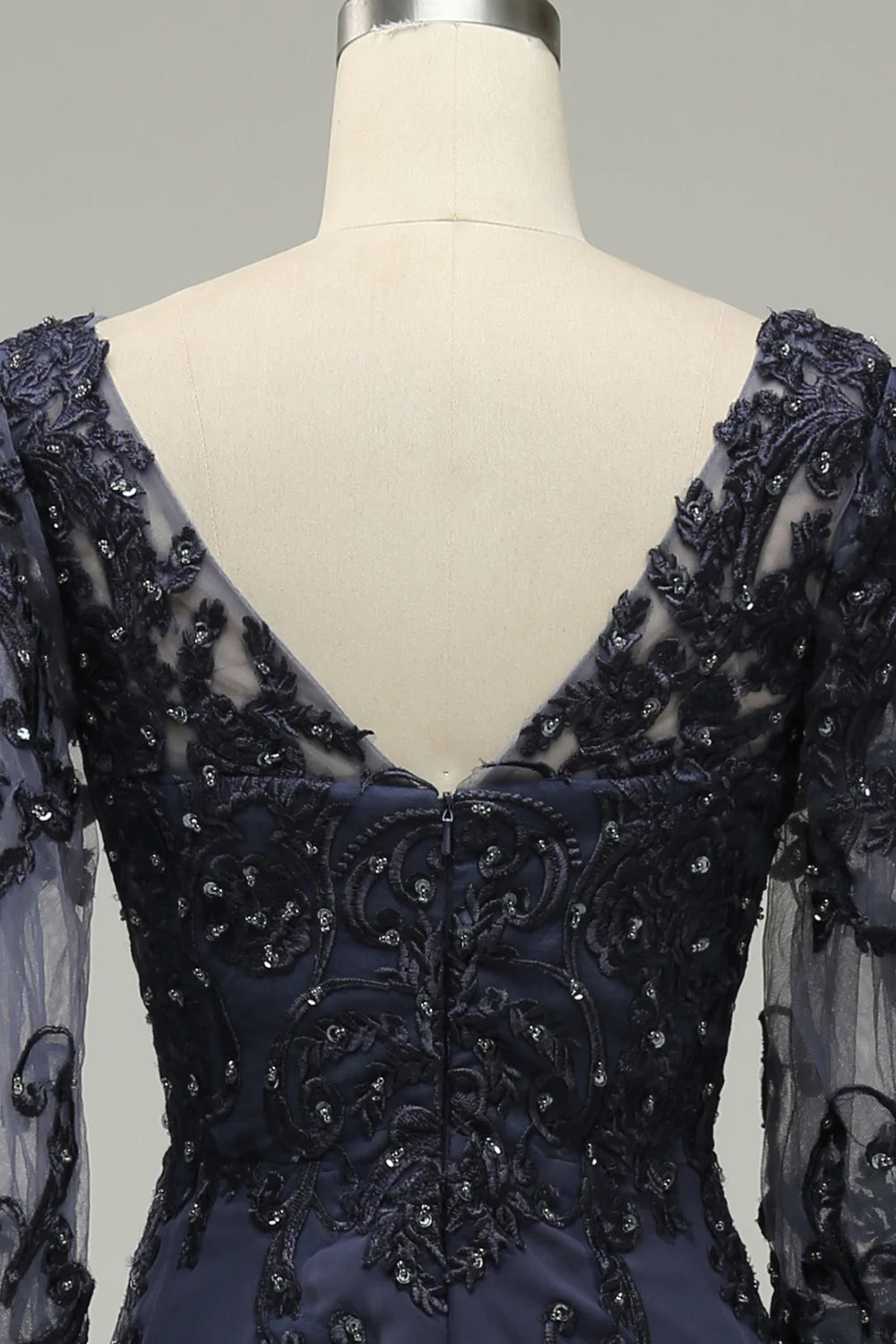 Long Sleeves Blue Long Mother of Bride Dress with Appliques
